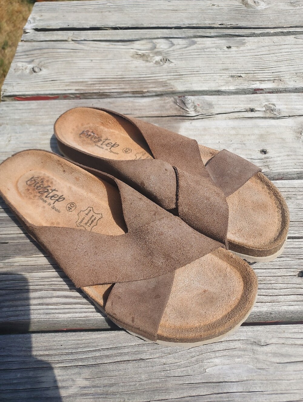 Biostep Women's Genuine Tan/light Brown Suede Crossover Slide Sandals